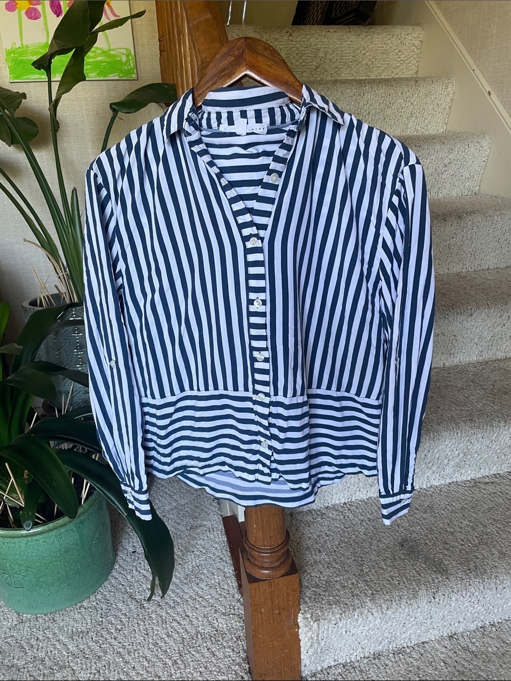Jane +Delancey Coastal Striped Button-Up Blouse in Navy and White